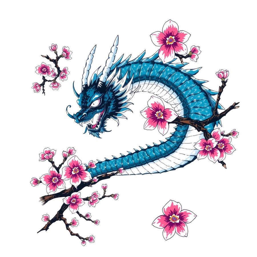 Prompt: Cherry blossoms &amp; dragon