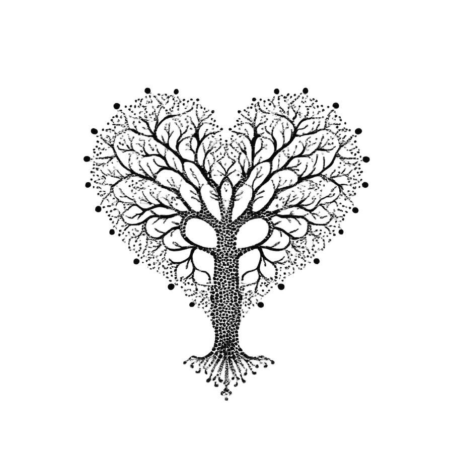 Prompt: Heart shaped tree of life