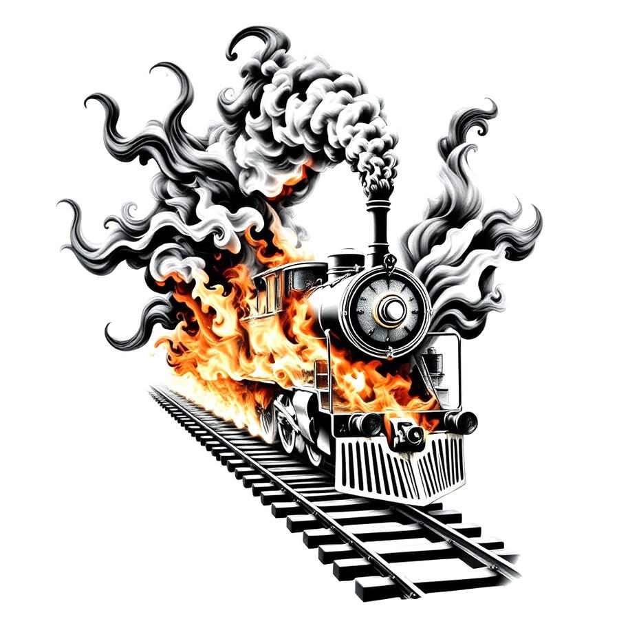 Prompt: Steam locomotive and tracks